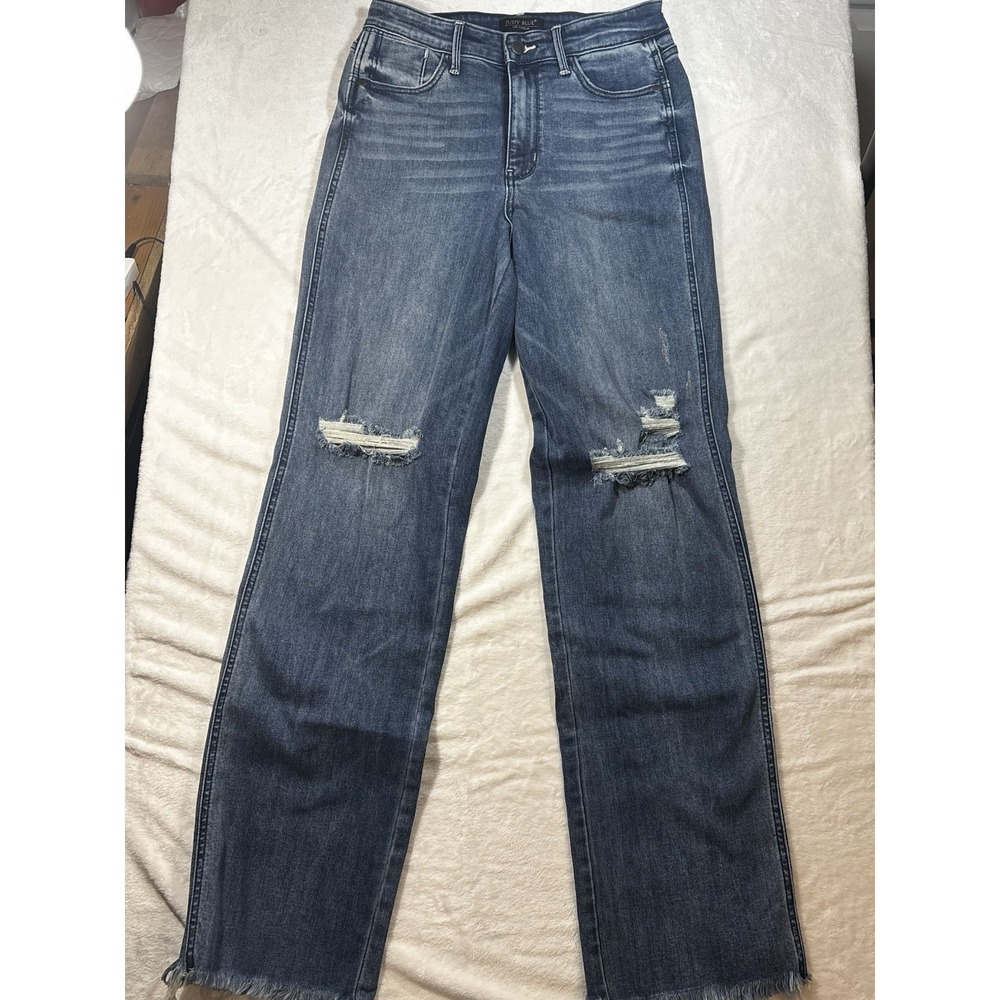 judy blue jeans 3/26 relaxed fit blue distressed womens denim wash
